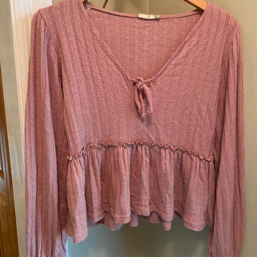 Altar'd State Dusty Rose/Mauve V-Neck with Tie Sweater - Size XS